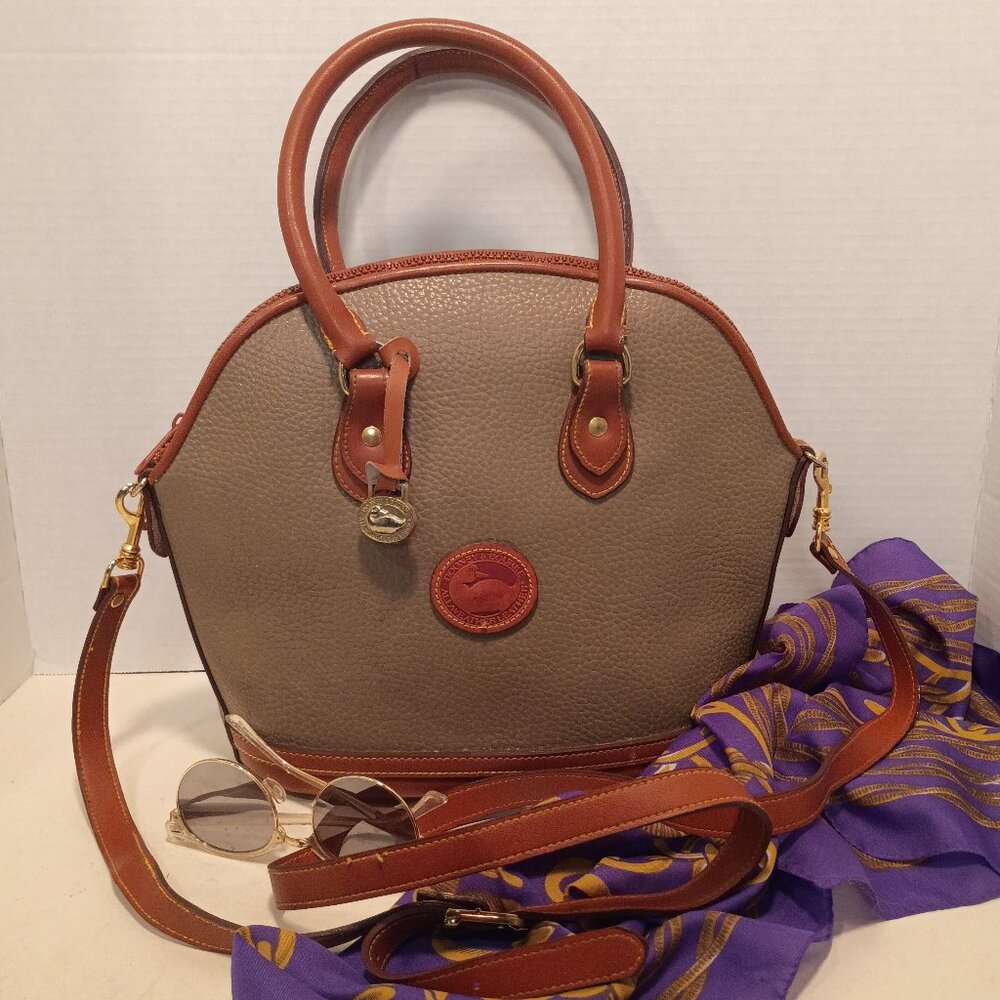 '90s DOONEY & BOURKE "Norfolk" Taupe All-Weather Leather 2-Way Crossbody/Satchel